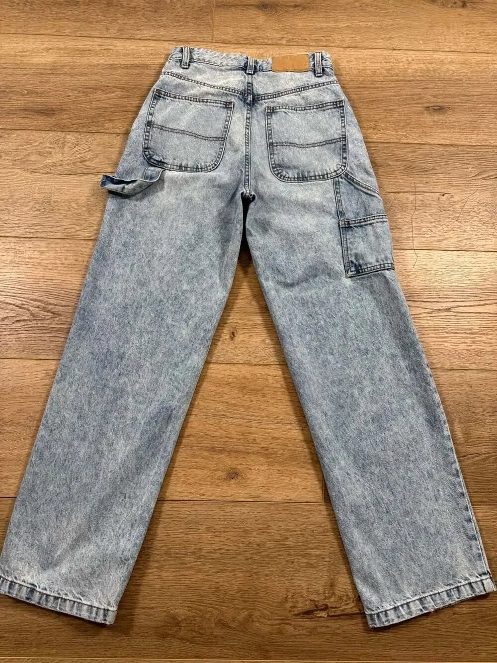 Cotton On Carpenter Jeans Womens 4 Acid Wash Blue High Rise Wide Leg Utility